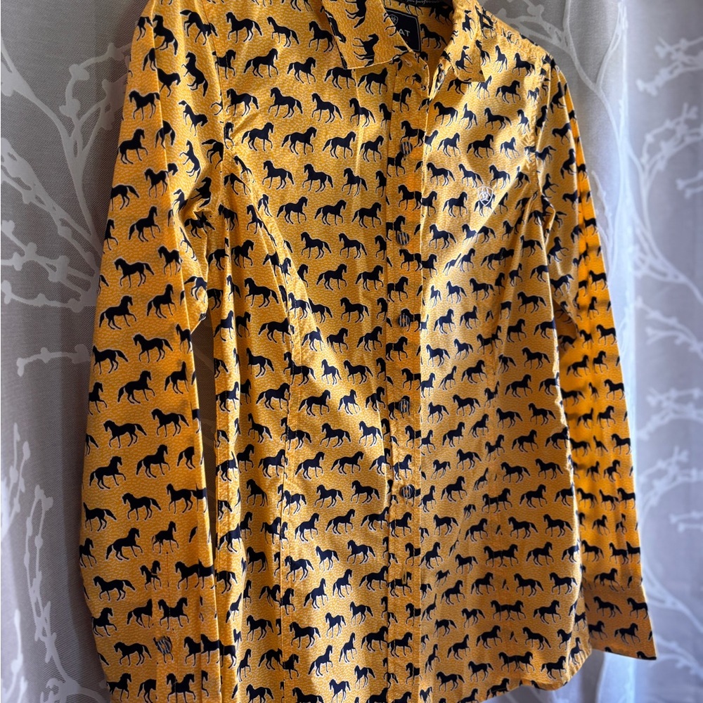 Ariat Yellow Shirt with Black Horse Pattern